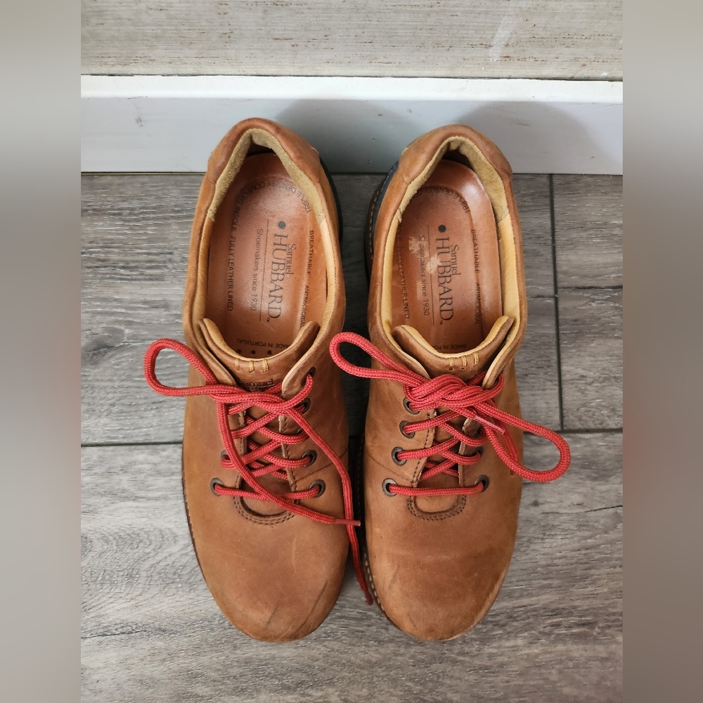 Samuel Hubbard Men's Brown Leather Shoes with Red Laces Size 8.5